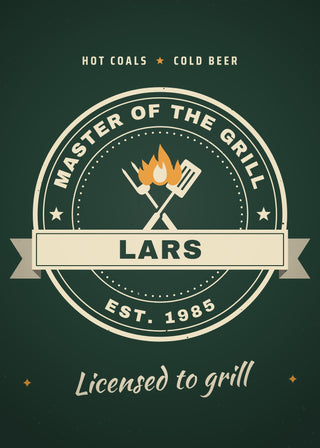 Master of the Grill personalised vintage badge poster – Green & Cream
