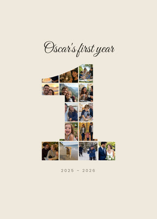 Number Collage personalised poster – the number 1 filled with baby photos, on beige