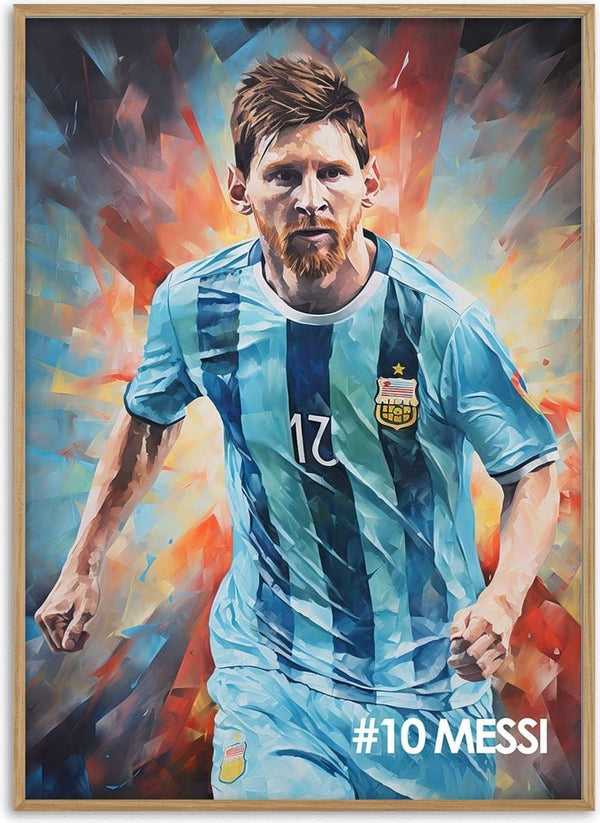 Colorful poster of a football player in an Argentina jersey with "#10 Messi" text at the bottom right.