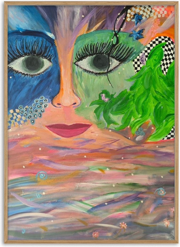 Face Above Pastel Waters by Camilla Sabrina - blue and green face above pastel strokes