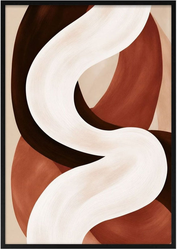 Curve in Cream by Martina Karlsson - a wide cream ribbon curving over rust and dark brown shapes