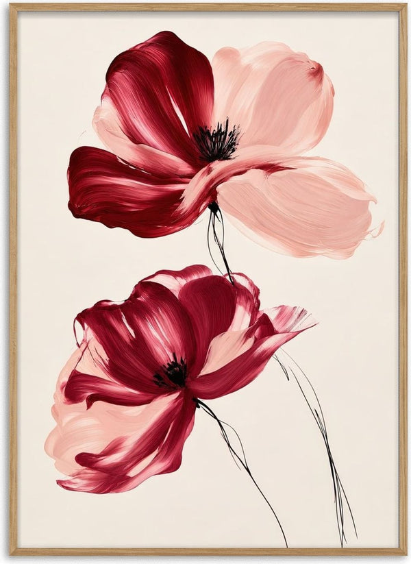 Crimson and Blush by Martina Karlsson - two brushed flowers in crimson and pale pink