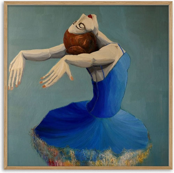 Ballerina in Blue by Justyna Kopania - a dancer in a blue tutu seen from behind on soft green