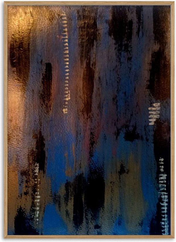 Script in Blue and Copper by Kristof ellertz - vertical bands of copper, brown and deep blue with pale marks