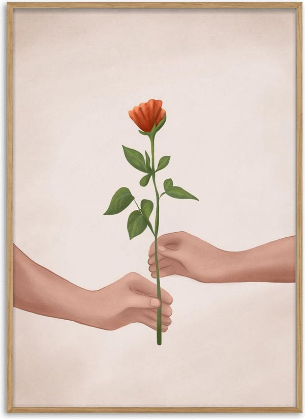 One hand giving a single red rose to another, symbolizing gifting and affection for "A Rose for You" product.