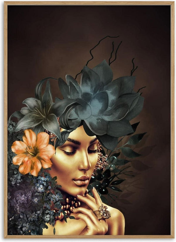 Golden fashion 1 poster featuring a woman with floral headpiece and golden-toned skin on a dark background.