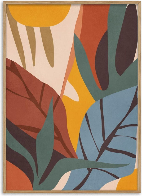 Abstract Art Jungle by ThingDesign - overlapping tropical leaves in rust, teal and mustard