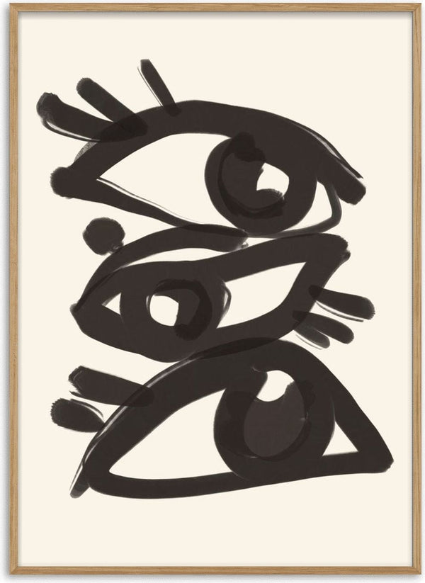 Abstract line art eyes 3 by ThingDesign - three brushed eyes in black on a cream ground