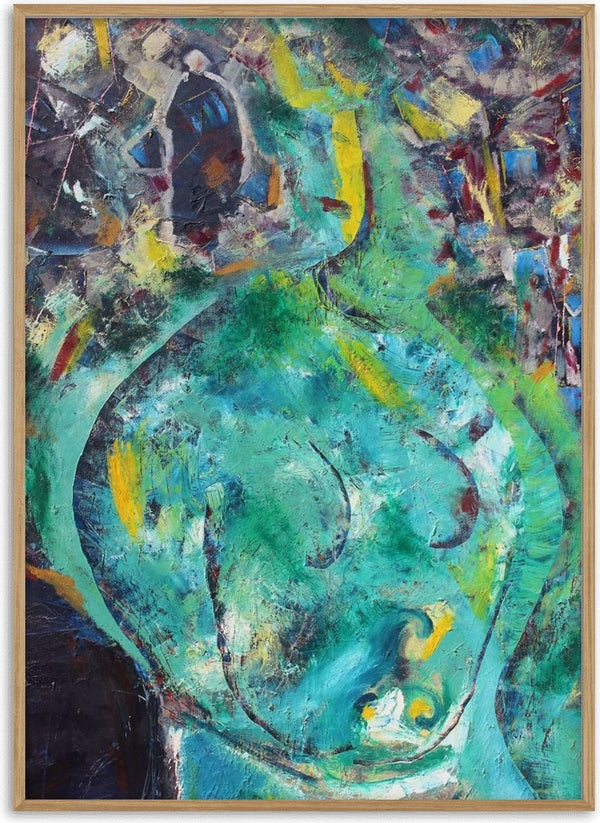 Belly of the Sea by António D'Albuquerque - a green torso rising from scraped layers of colour