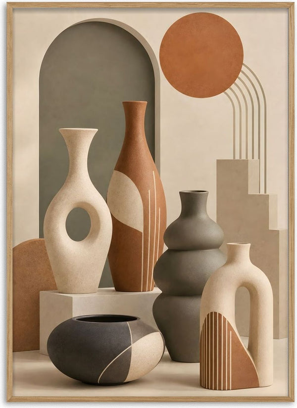 Bohemian Ceramic Vases by TimlessArtworks - terracotta, cream and olive vessels around a sage arch