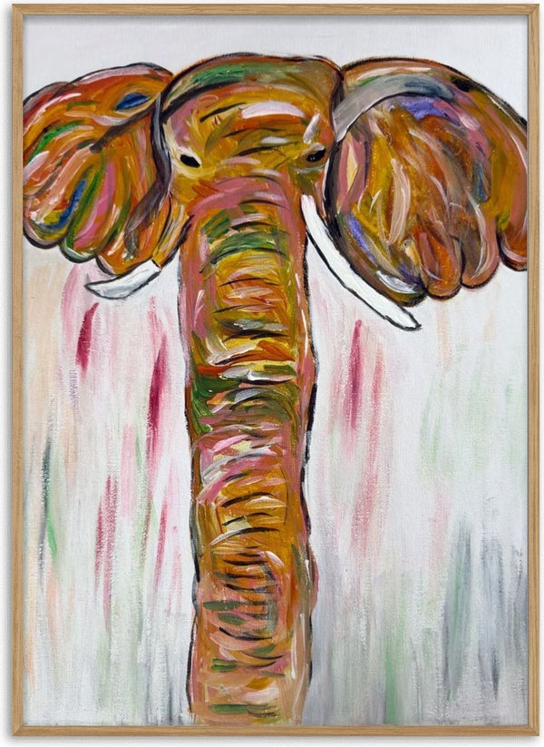 Chromatic Matriarch by Bibi - an elephant head-on in terracotta, ochre and orange
