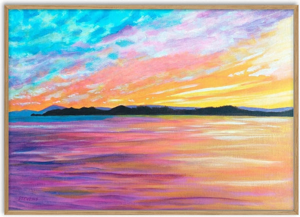 Colours of the Sky by Finbar Stevens - a pink and violet sunset reflected across wide water