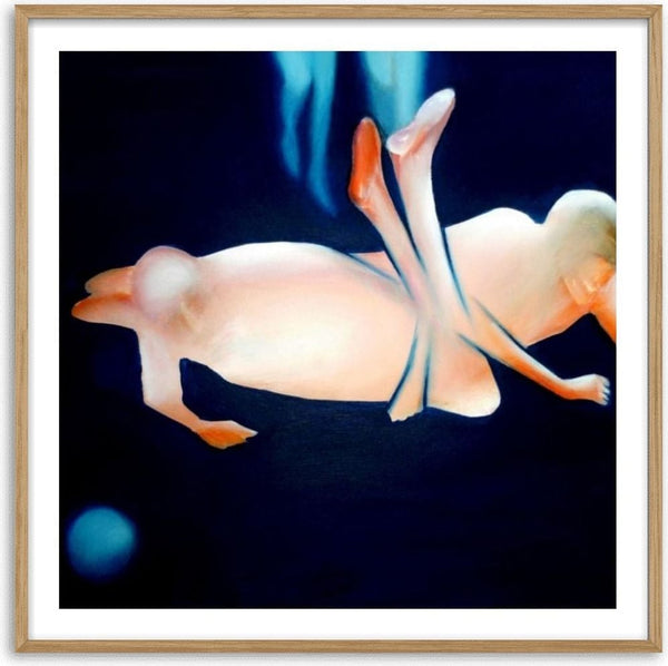 Contact #2 by Luis Valquaresma - two pale figures colliding in mid-air against a deep blue-black ground
