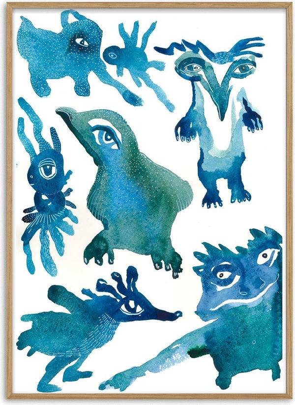 Creatures by Lena Galé - seven invented blue and green animals with large eyes