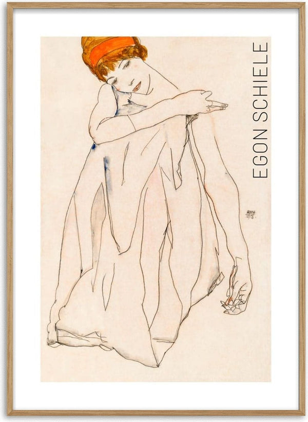 Poster of "Dancer" (1913) by Egon Schiele, featuring a stylized figure with orange headwear.