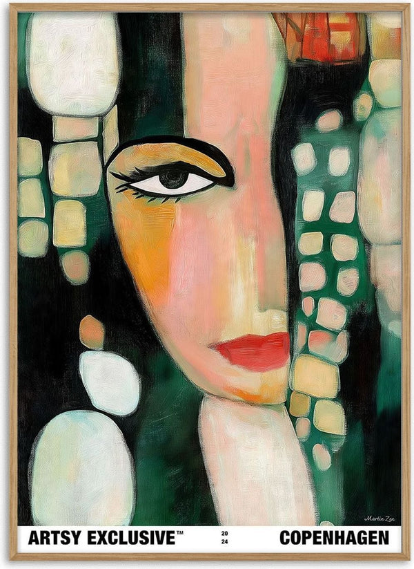 Abstract portrait of a woman's face in bold colors by Martin Zen, featured on the Femininity product page.