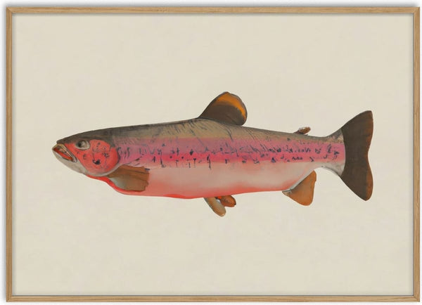 Fishy by Interiorisla - a painted trout in rose pink and olive on a bare cream ground