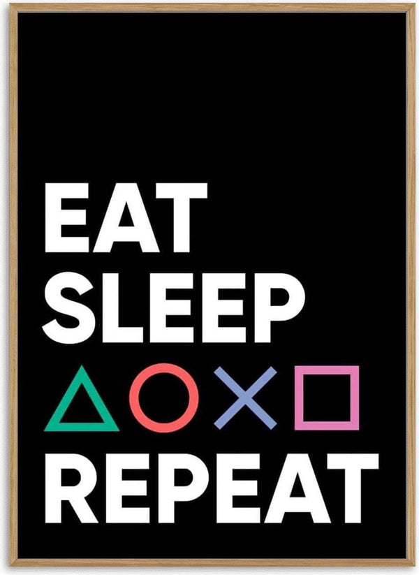 Fortnite gamer poster with text "EAT SLEEP REPEAT" and PlayStation controller symbols in the center.