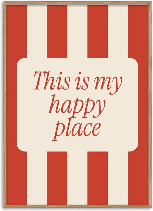 Happy Place Stripes by ARTSY FARTSY, red and cream striped typography poster