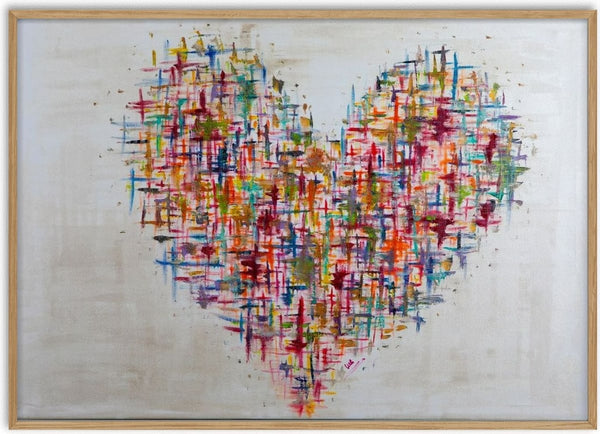 Herzblick by ullimcart - a large heart built from short crossing strokes of colour on cream