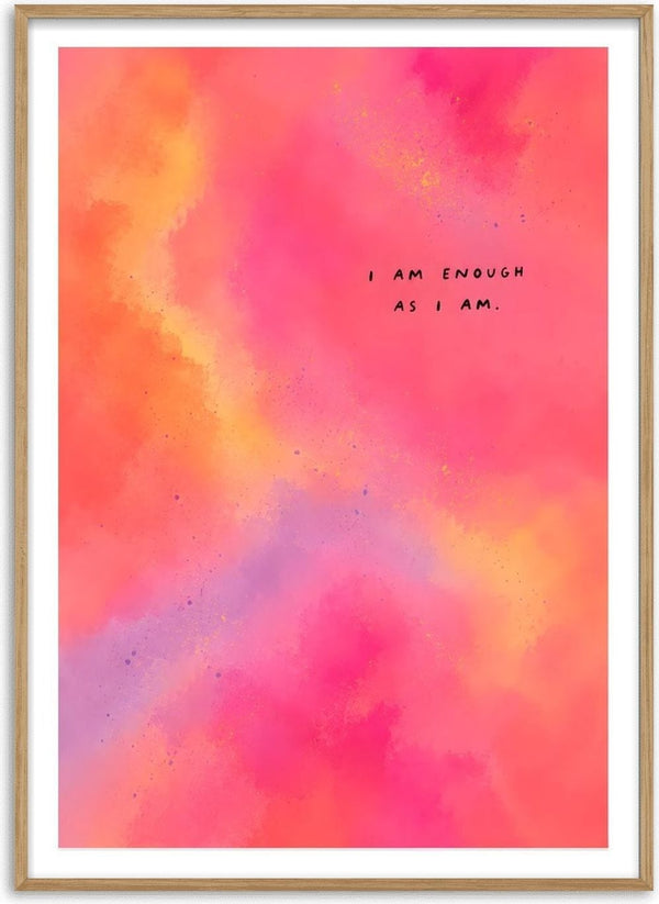 I Am Enough by Decker Studios - handwritten affirmation on soft coral and pink washes