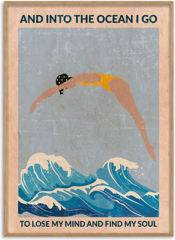 Illustration of a woman diving into ocean waves with the text "And Into the Ocean I Go" on a wallchart.