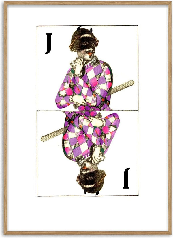 Joker by Bent Hardervig - a mirrored playing-card joker in a pink and purple harlequin suit