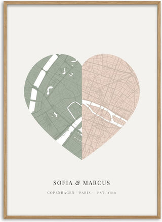 Love Map – Personalised Two-City Heart Poster