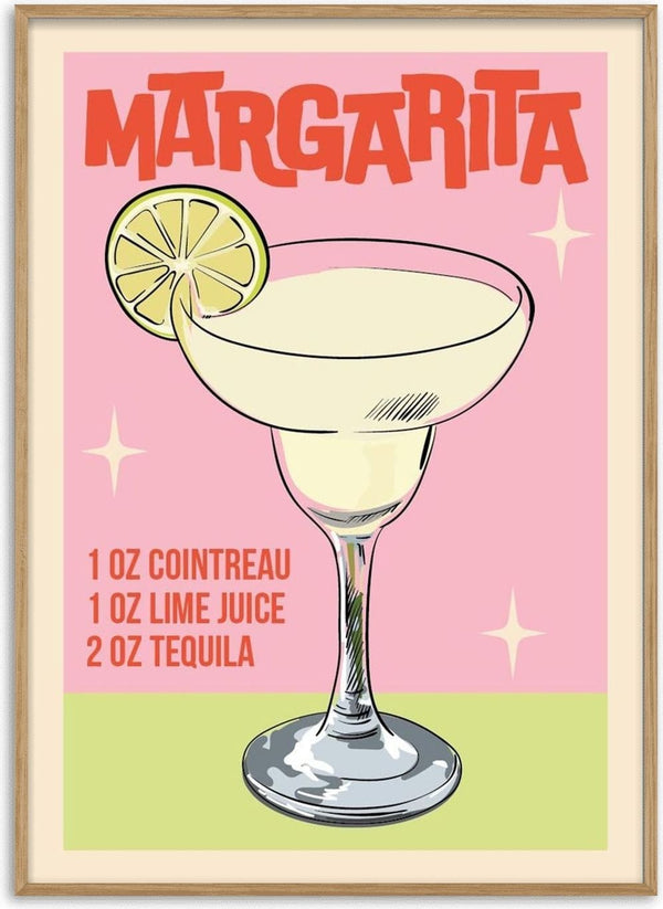 Margarita cocktail wallchart with recipe, featuring a margarita glass and lime slice illustration.