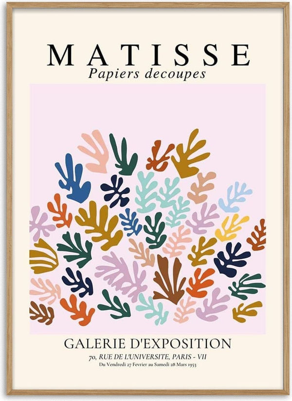 Poster of Matisse Papiers Decoupes with colorful cut-out shapes for Matisse The Sheef Refurbished product page.