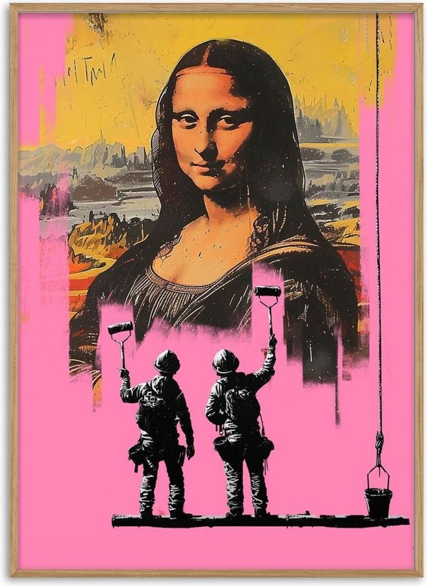Mona in Pink by Dikhotomy — workmen rolling pink paint over the Mona Lisa