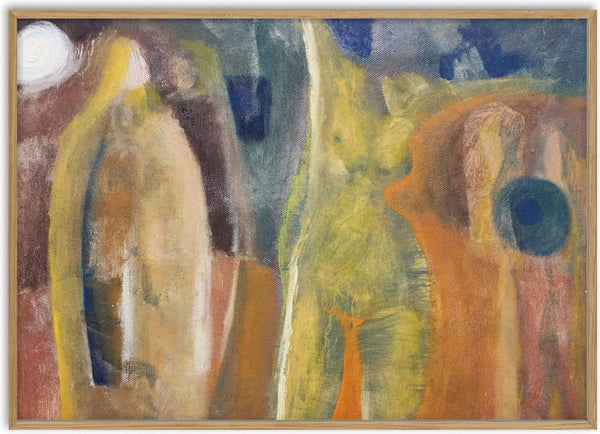Moonlight dancer by António D'Albuquerque - a figure between ochre forms under a white spiral moon
