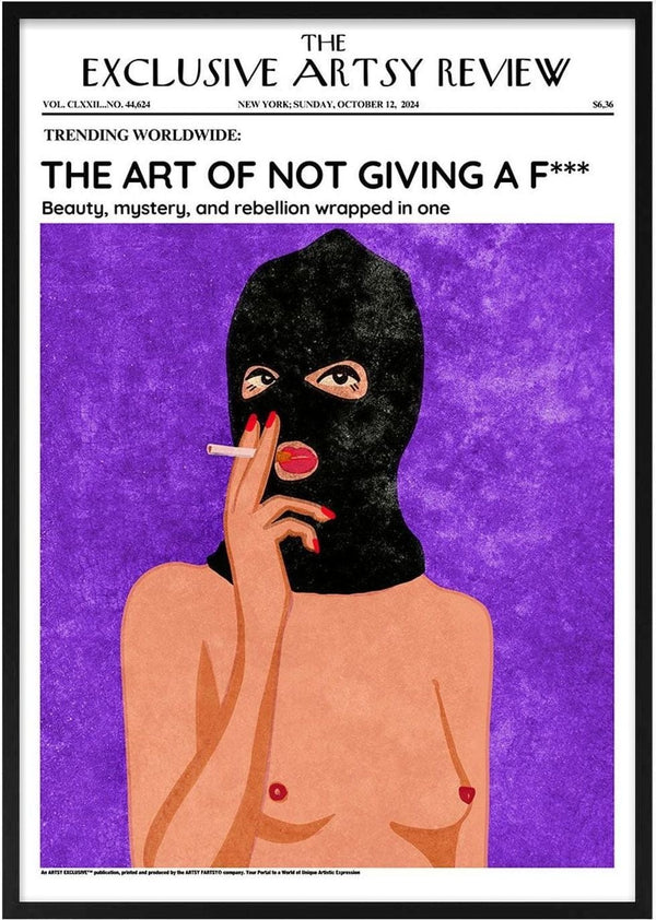 Artsy Edition cover: masked figure with red lips smoking, embodying boldness and nonconformity.