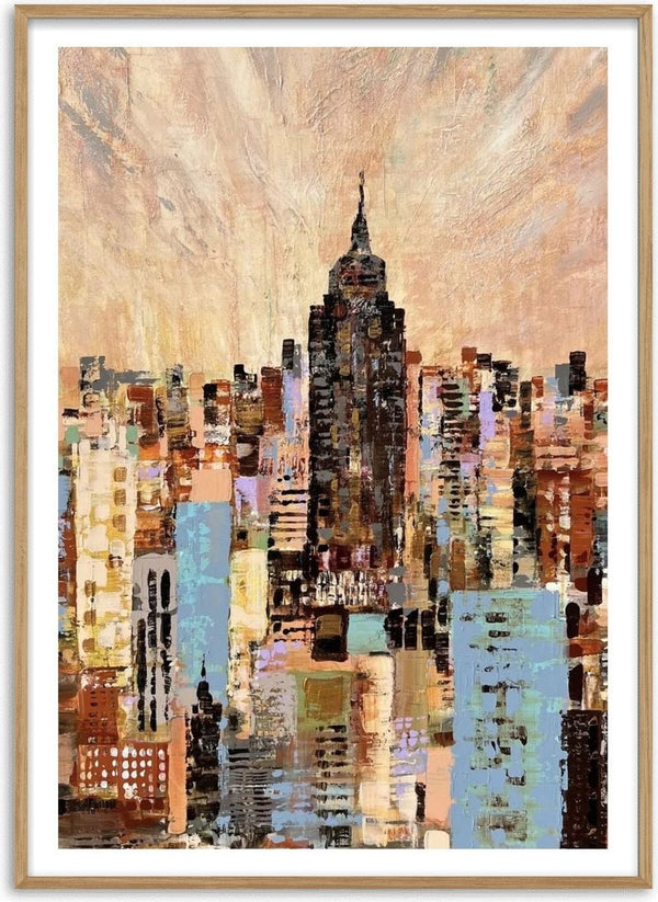 NYC by Art Anne Lee - a New York skyline in rust, cream and pale blue under a warm sky