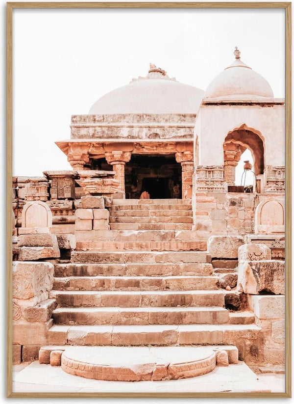 Vintage stone temple with domes and steps, featured on the Old Indian city Plakat product page.