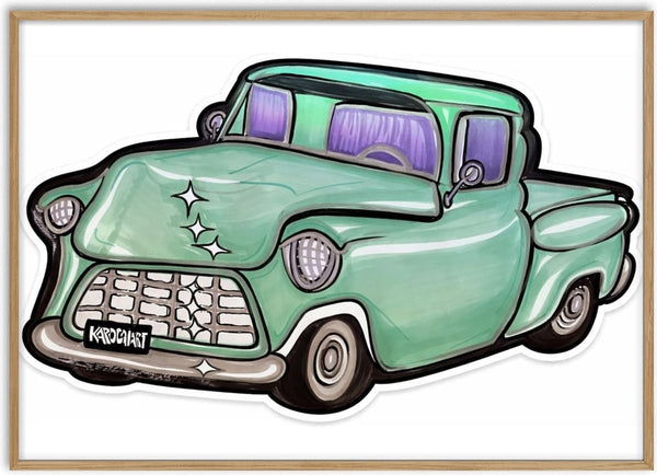 Pickup Truck Chevrolet by KaroGaiaArt - a mint green 1950s Chevrolet pickup in bold black outline