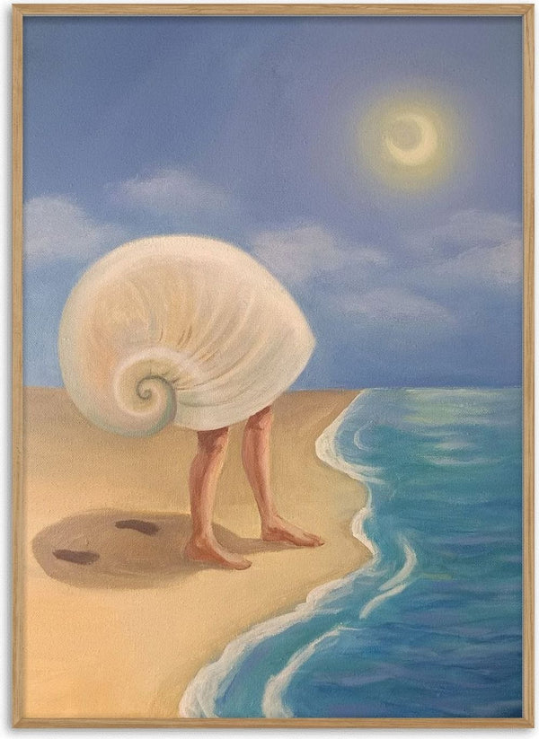 Return to the sea by NeReid - spiral shell on bare legs walking across sand toward turquoise waves