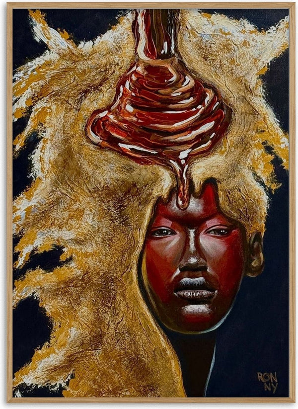 Silent Protest by Ronny Simon - a deep red face in a wide ochre mane against black
