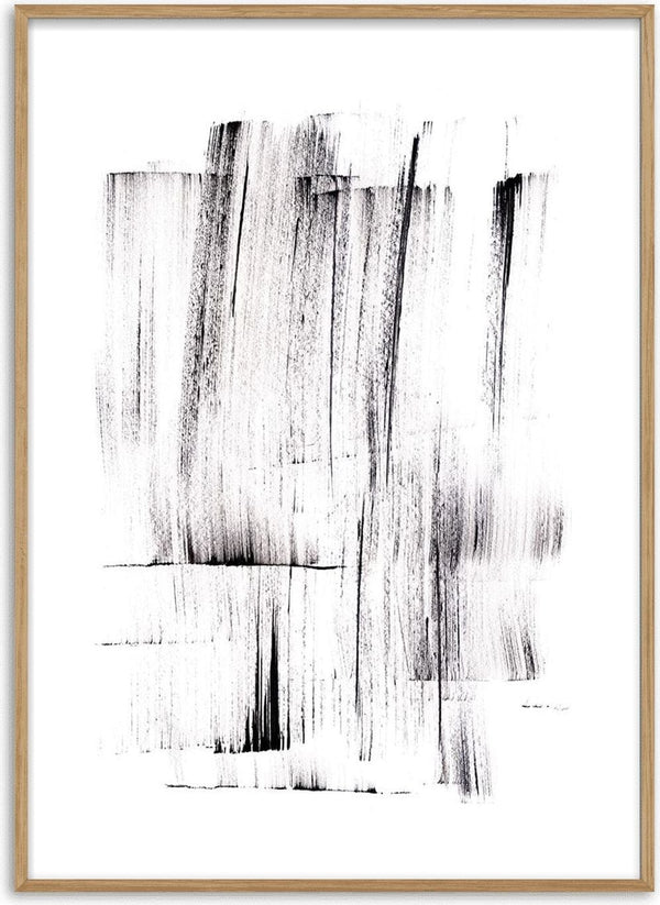 Minimalist black brushstrokes on a white background, featured on the Sort penselstrøg poster.