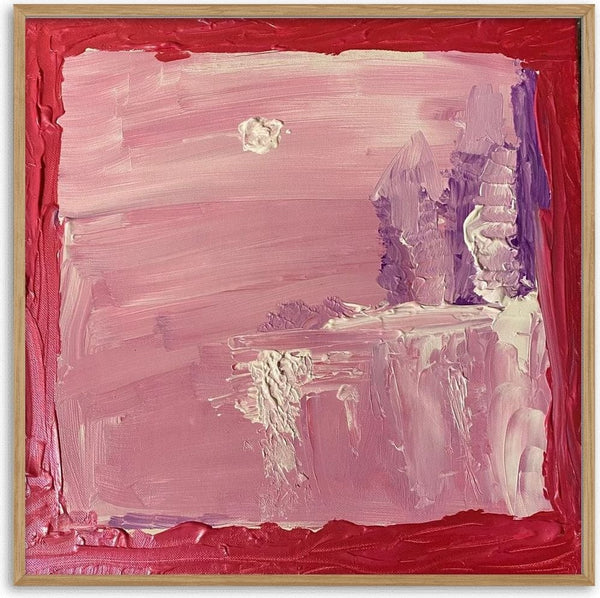 Still Night by Maria-Tia - a pale pink field with violet impasto ridges inside a raw crimson border