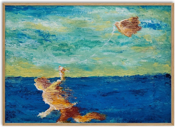 the child with the kite by GAHO - a child in the surf with a kite over deep blue sea