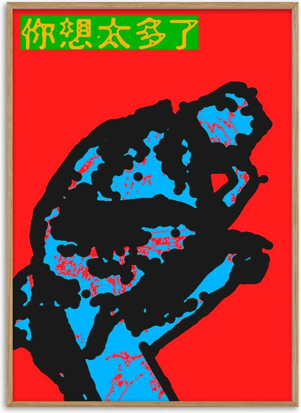 Thinker by Francisco Gualter - pop art thinker sculpture poster on red