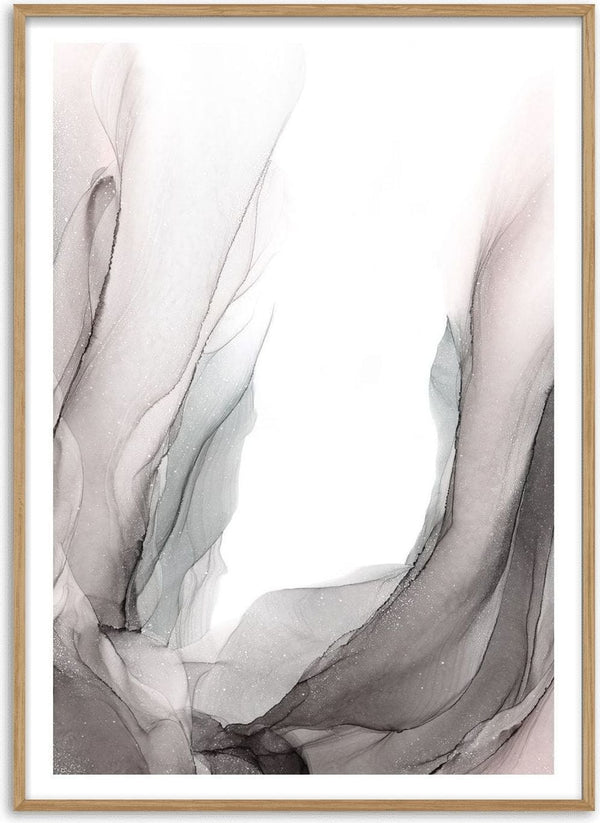 Traces of Wind by Anna Dormir - translucent grey and taupe ink veils sweeping across a white ground