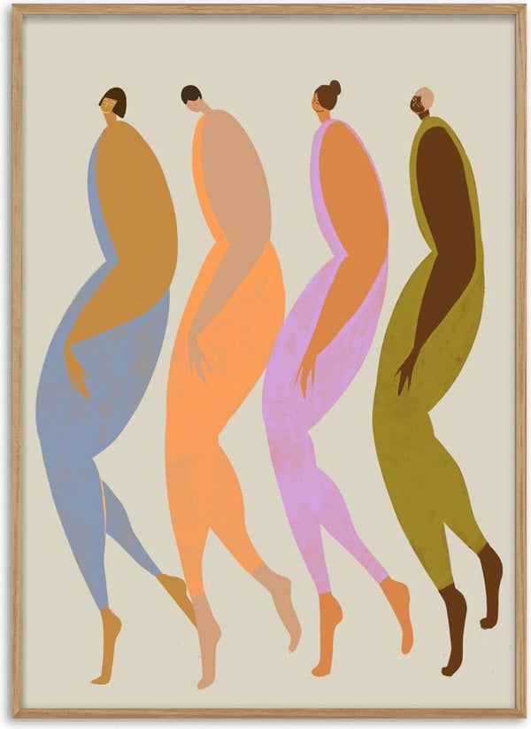 Abstract illustration of four elongated figures in colorful tones, featured artwork for We The Giants by Arty Guava.