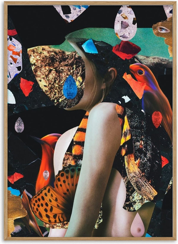 When the door slammed shut by Rocio Montoya - a cut figure with butterfly wings and stone on black