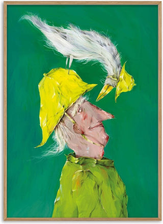 Whimsical Man with Bird - Natascha Baumgärtner