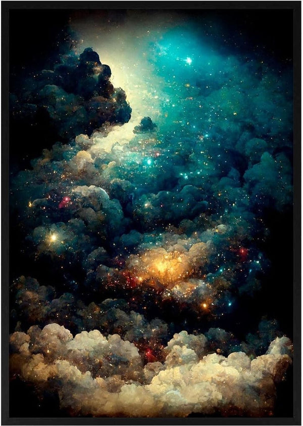 A dreamy cosmic scene with swirling clouds and glowing stars, illustrating Winnie Møller - Universet.