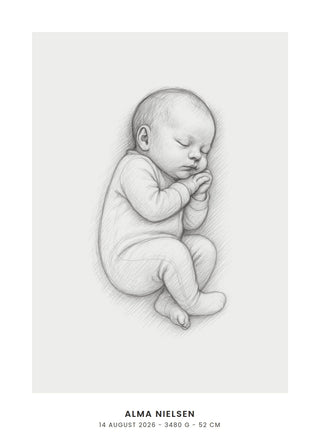 Sleeping Baby personalised poster – pencil drawing of a sleeping newborn with name and birth details